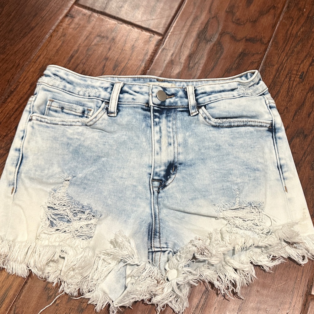 Altar'd State Blue and White Frayed Jean Shorts